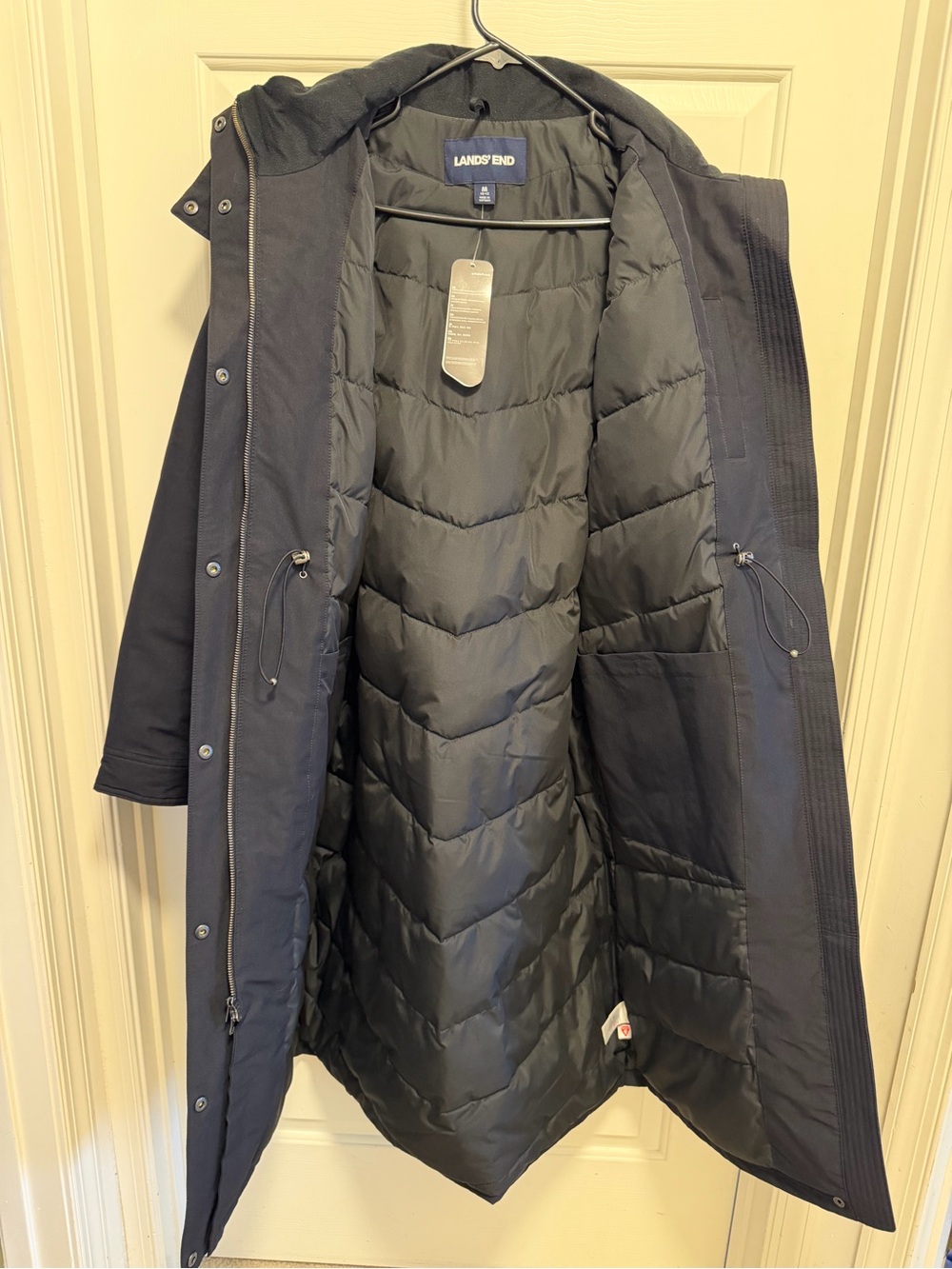 Lands' End Hooded Long Puffer Coat Black Size Medium - Picture 5 of 5